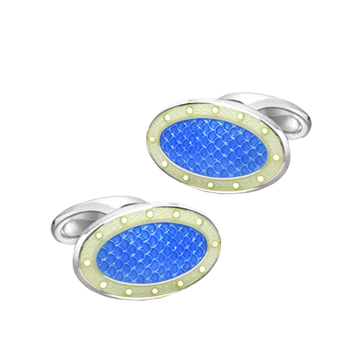 Silver sky blue and cream Vitreous enamel cufflinks
