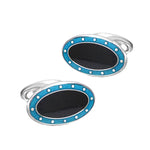 Silver, Black & Turquoise spotted border Vitreous Enamel Cufflinks - hersey-and-son