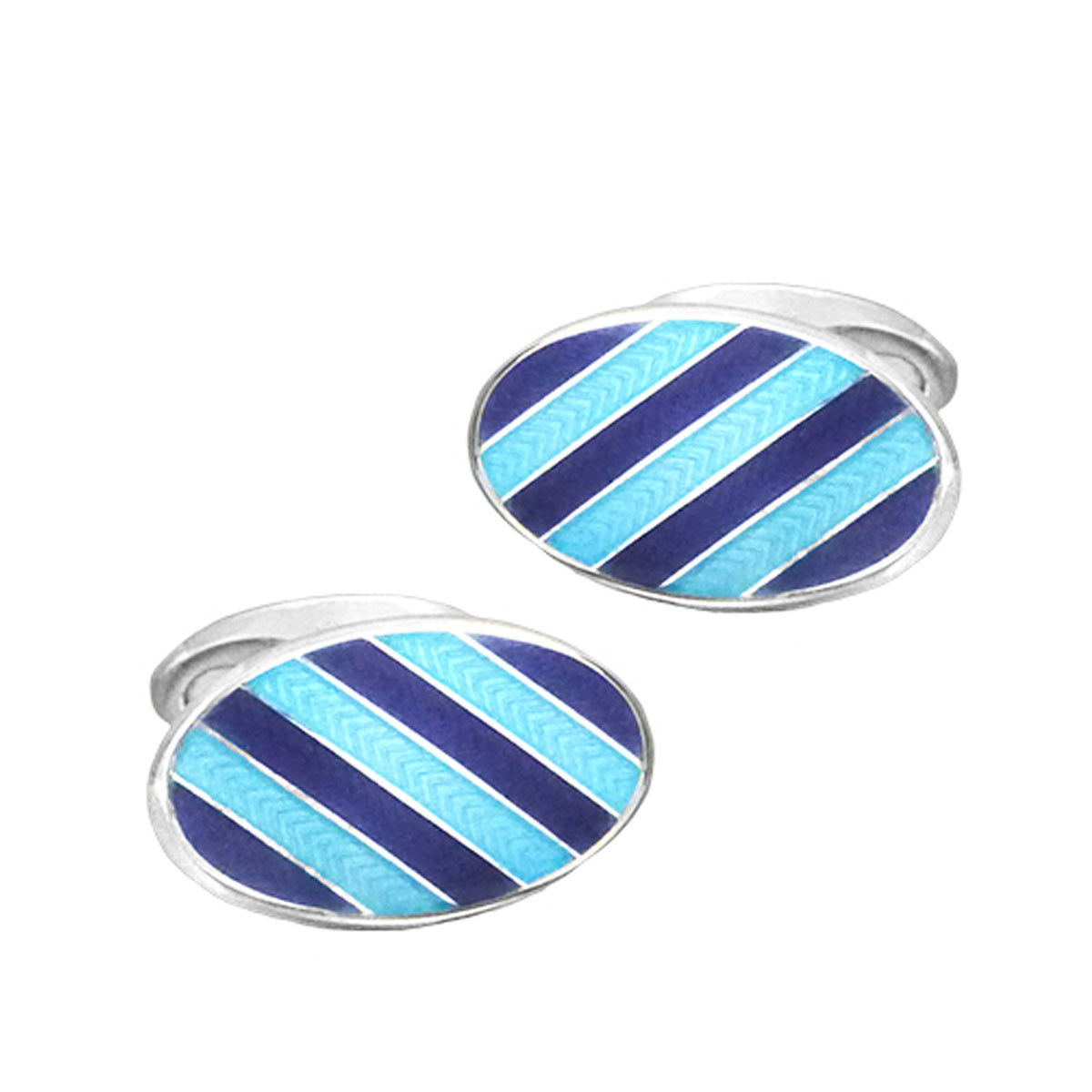 Blue striped silver and vitreous enamel cufflinks
