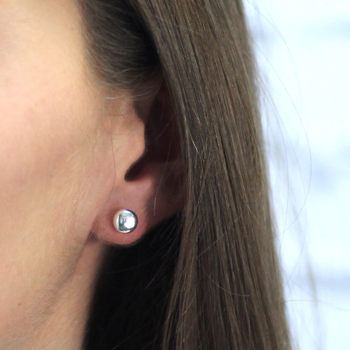 Silver button stud earrings