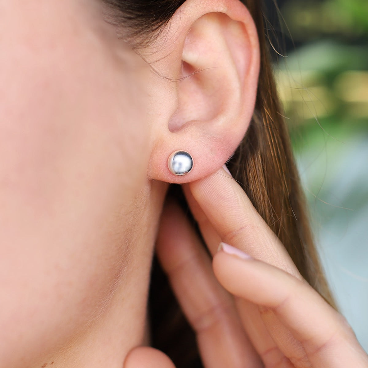 Silver button stud earrings 