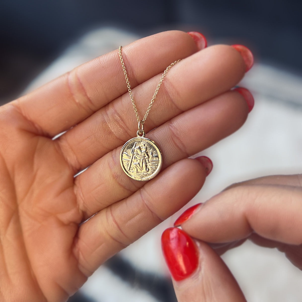 Round 14K Yellow Gold St Christopher Protect Us Pendant | Shop 14k Yellow  Gold Contemporary Mens Pendants | Gabriel & Co