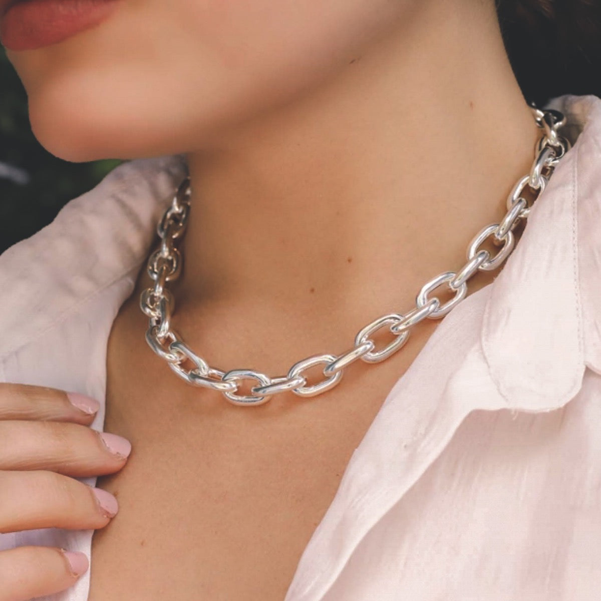 Silver Chunky T-Bar Necklace