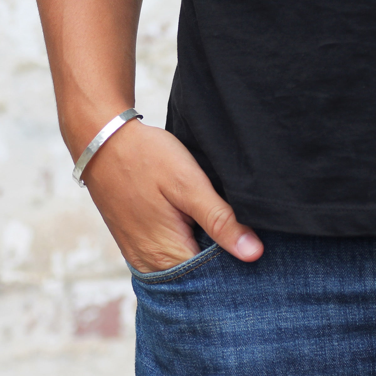 Mens Chunky Beaten Silver Bracelet - hersey-and-son