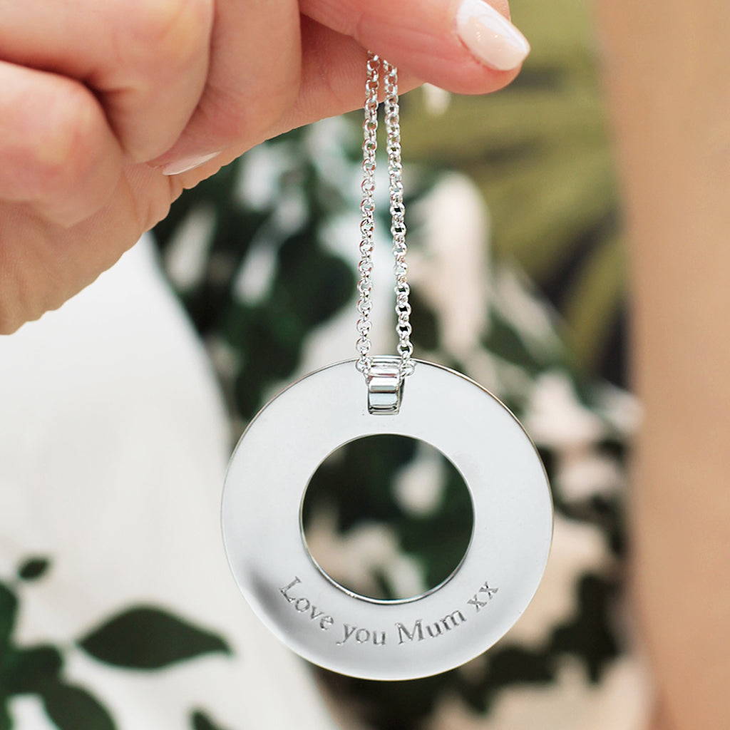 Large engraved Silver circle of life necklace 