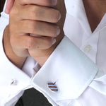 Silver Claret & Blue Striped Vitreous Enamel Cufflinks - hersey-and-son