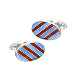 Silver Claret & Blue Striped Vitreous Enamel Cufflinks - hersey-and-son