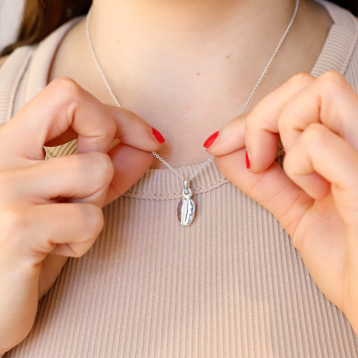 Silver coffee bean necklace 