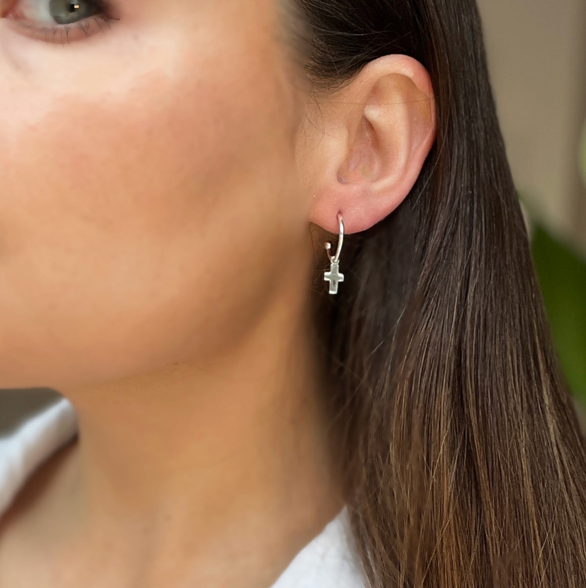 Silver Cross Hoop Earrings