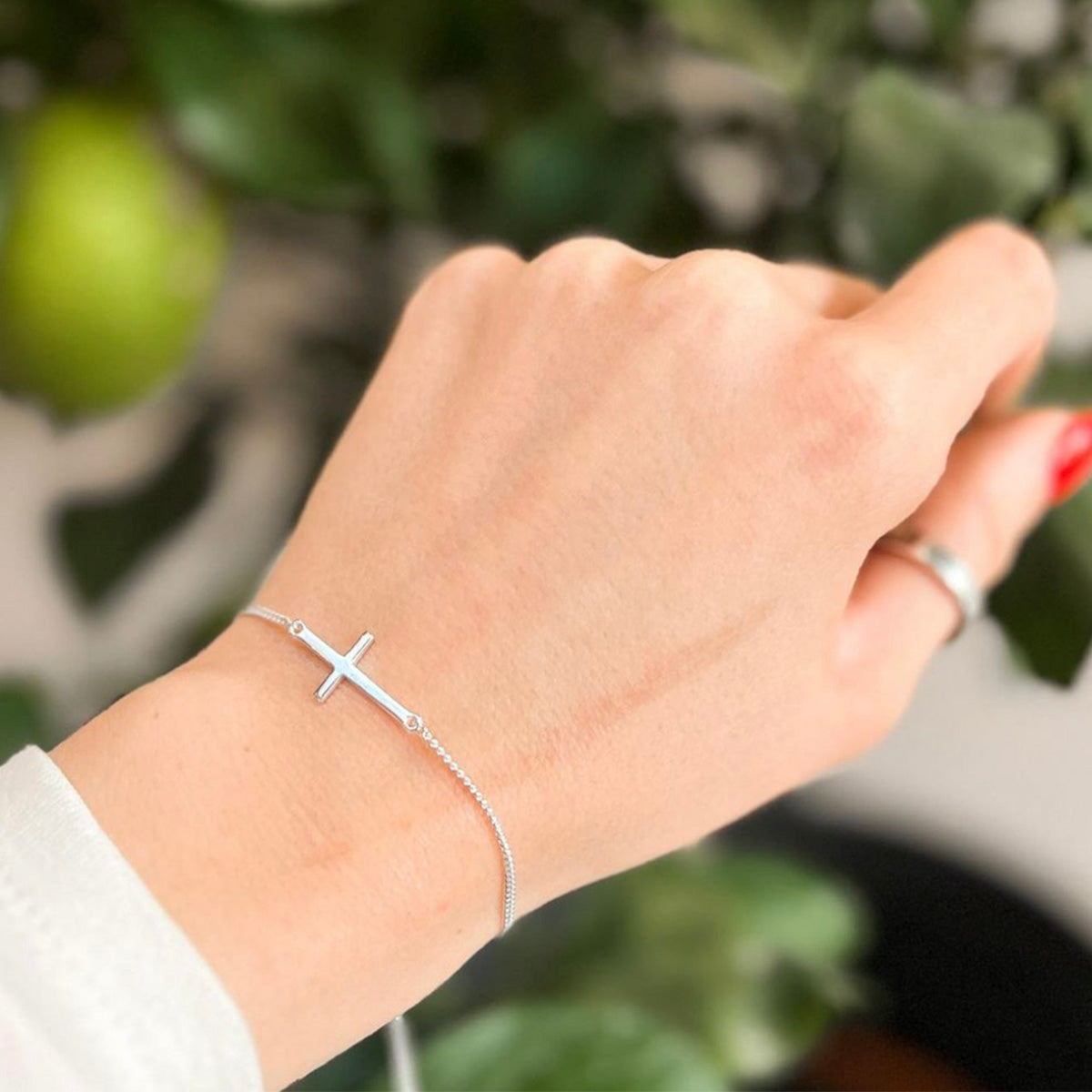 Sterling Silver Adjustable Sideways Cross Bracelet - hersey-and-son