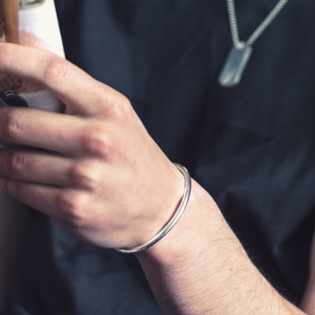 Mens round silver bracelet