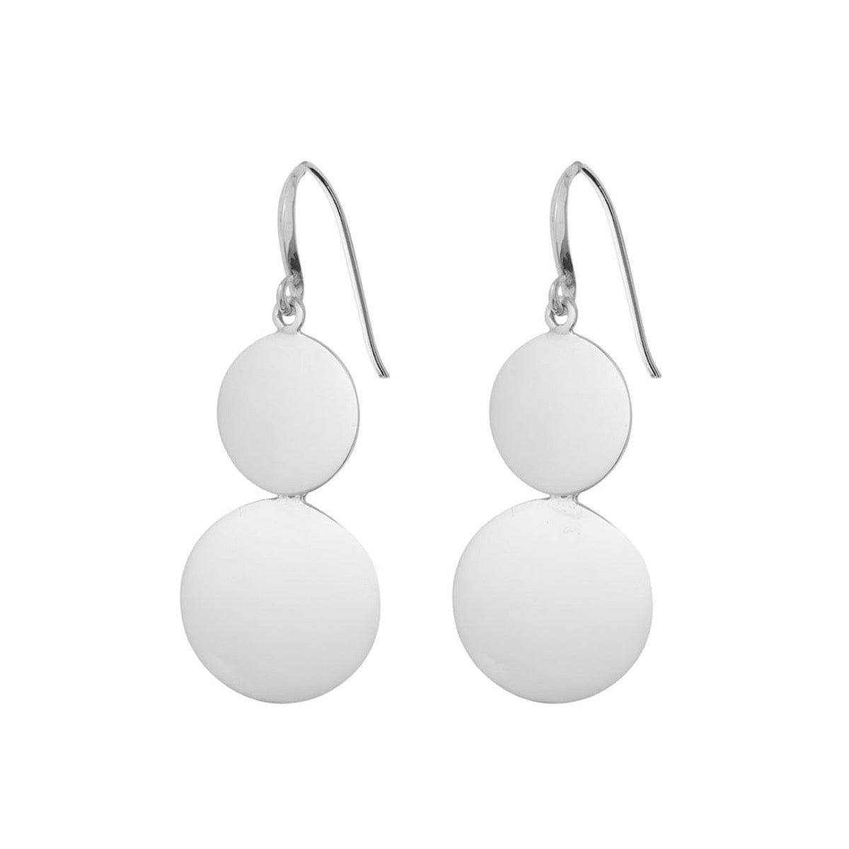 Silver double circle drop earrings