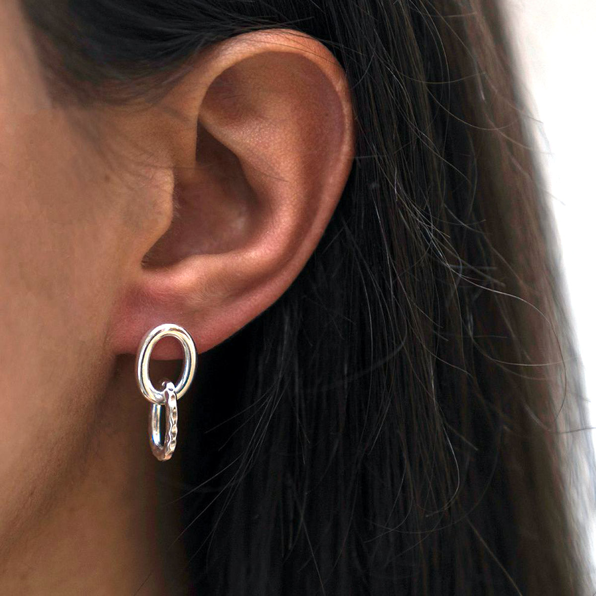 Silver double link earrings.