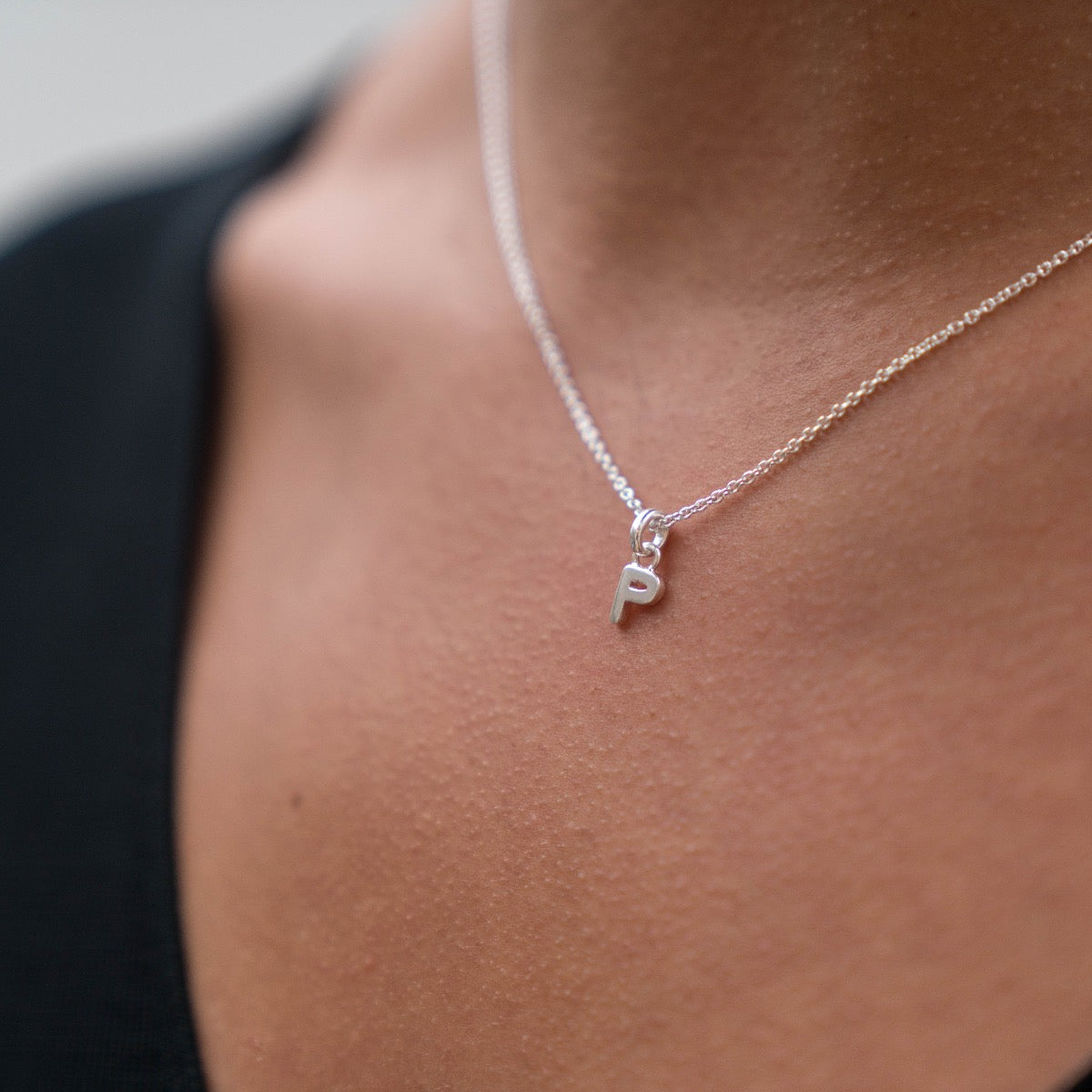 Mini Silver Letter "P" Initial Necklace - hersey-and-son