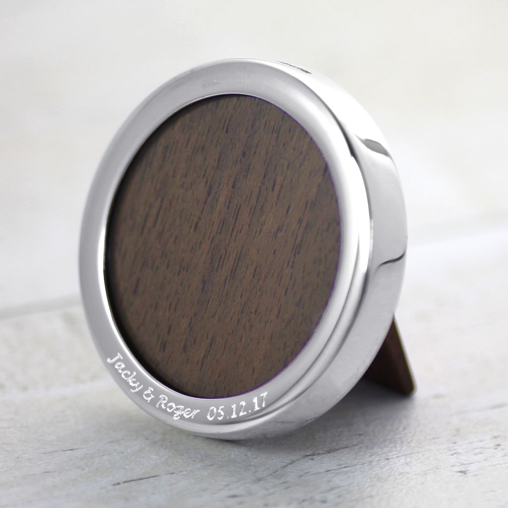 Silver Round Photo frame with engraving 