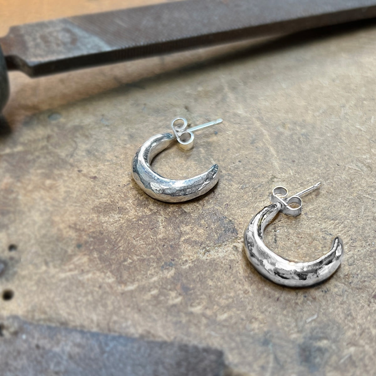 Hand Forged Open Solid Silver Hoops
