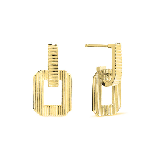 22ct Gold Plate & Sterling Silver Square Deco Drop Earrings