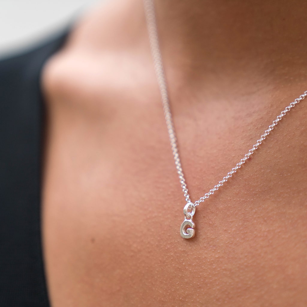 Mini Silver Letter "G" Initial Necklace - hersey-and-son