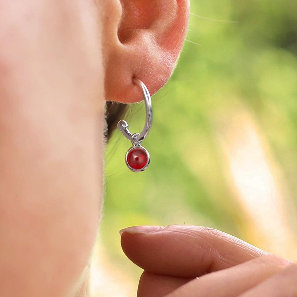 Garnet January hoop birthstone earrings