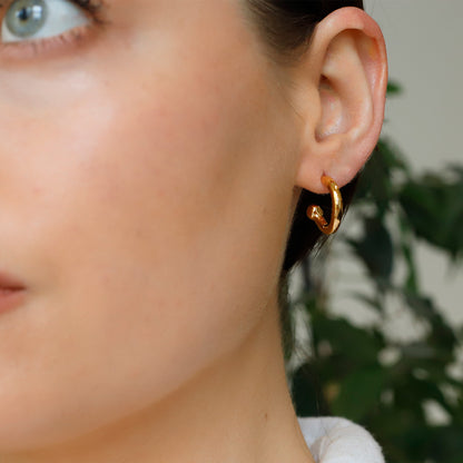 Gold Plated Ball End Open Hoop Earrings