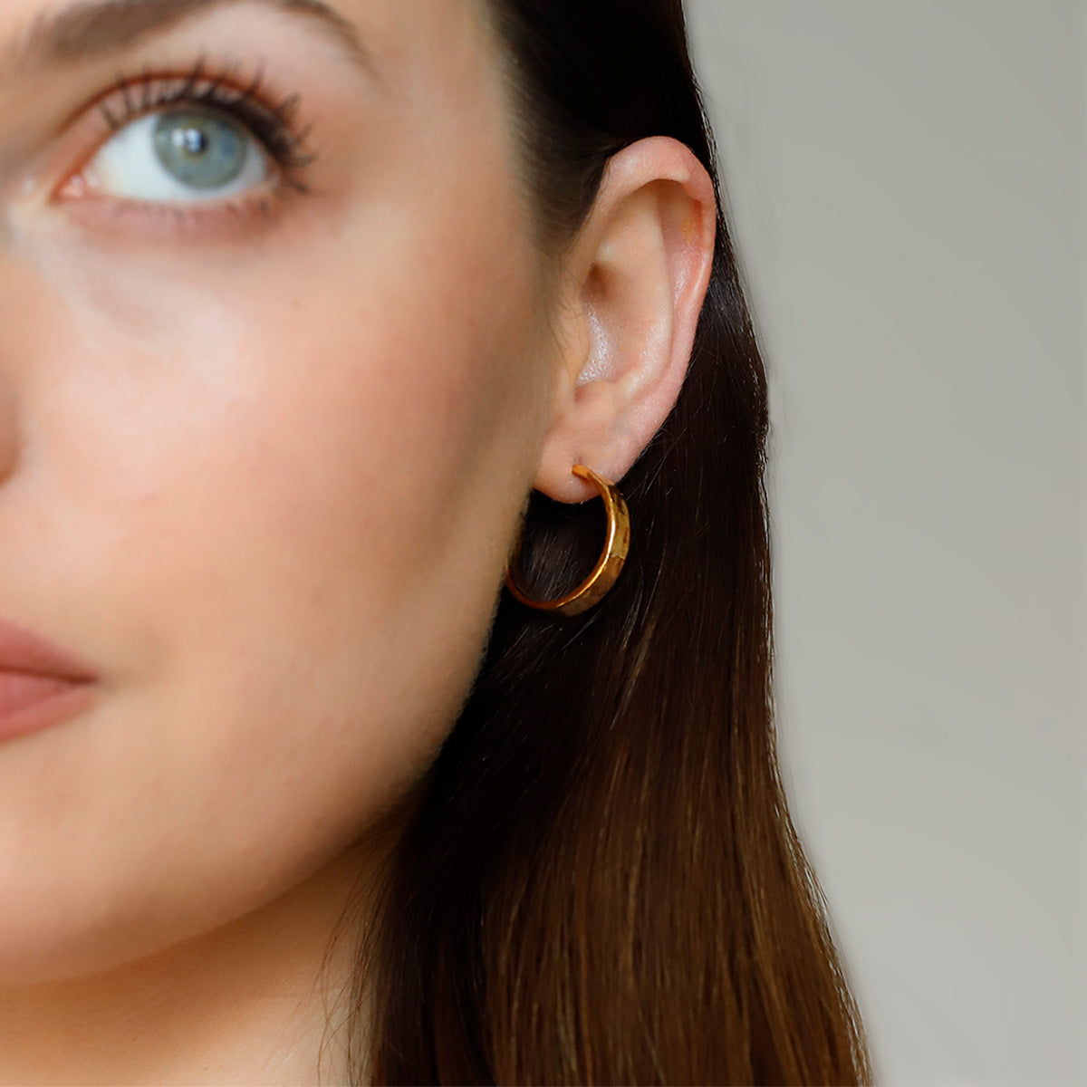 Gold Plated Beaten Flat Hoop Earrings