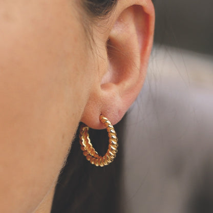 Gold plated chunky twisted hoop earring