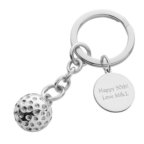 Silver Golf Ball Keyring With Engraved Disc