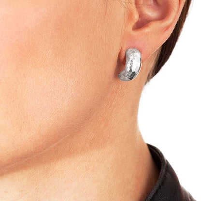 Silver half hoop hammered earrings 