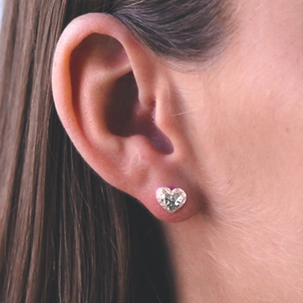 Silver hammered heart earrings