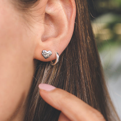 Small Silver Hammered Heart Stud Earrings