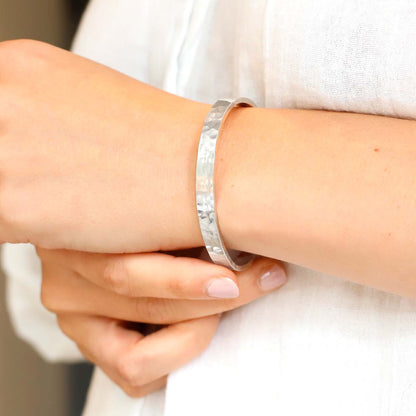 Silver secret message bracelet hammered