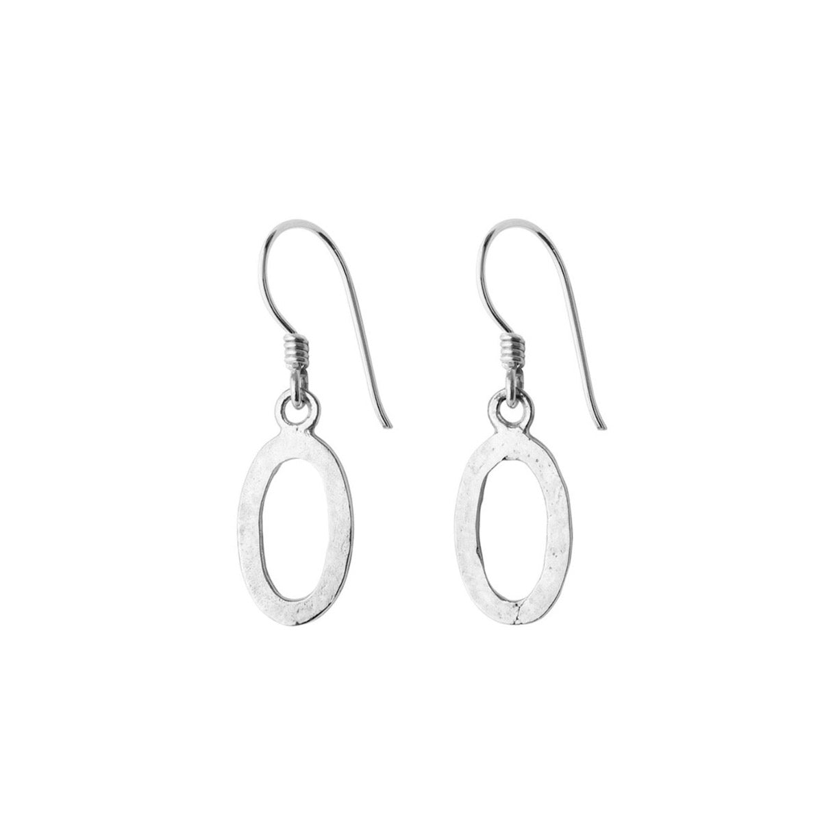 hammered oval silver earrings