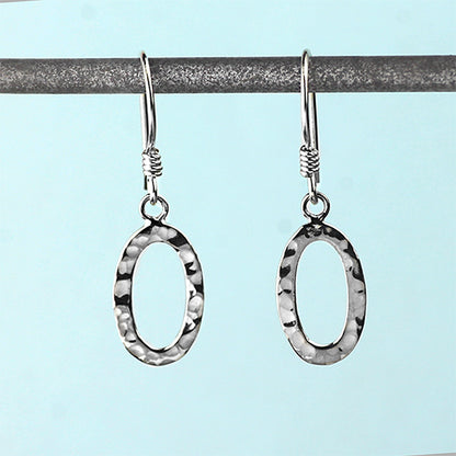 Hammered Oval Silver Earrings