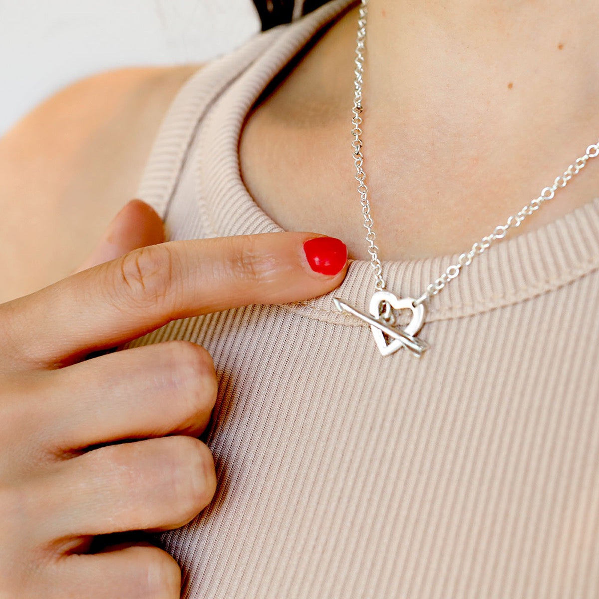 Silver Cupids heart and arrow T-bar Necklace 