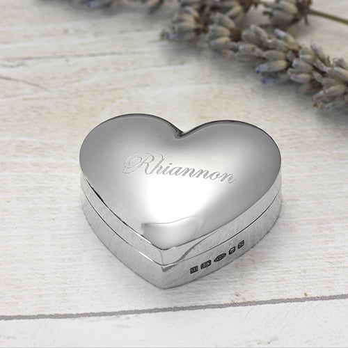 engraved silver heart shaped box