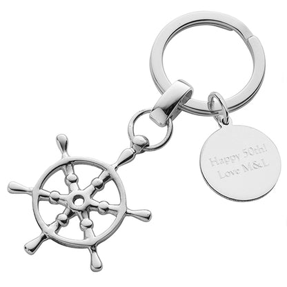 Ships Wheel Keyring With Engraved Tag