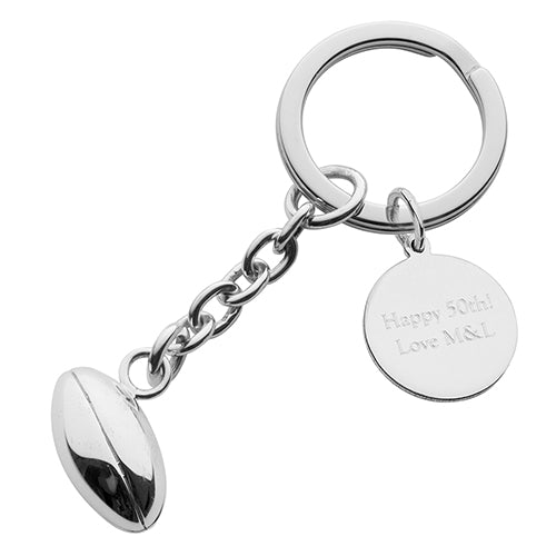 Rugby Ball Keyring With Engraved Disc