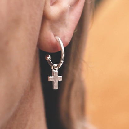 Silver Cross Hoop Earrings