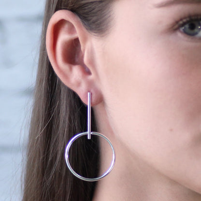 Sterling Silver Hoop Drop Earrings