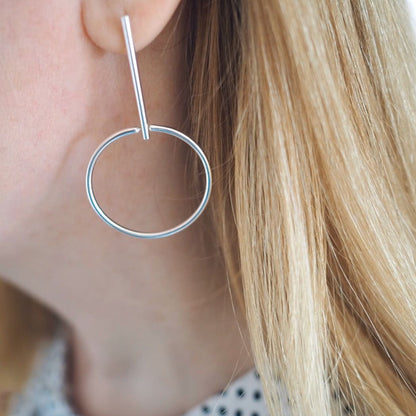 Silver hoop drop earrings 