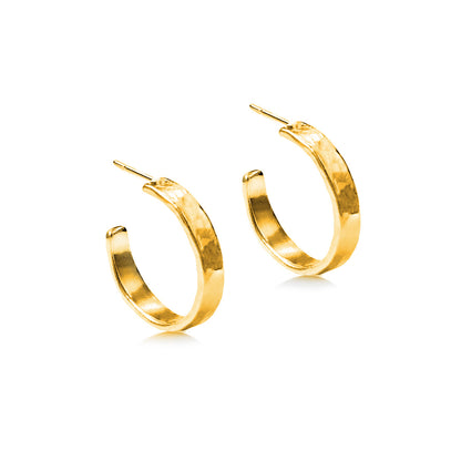 Gold Plated Beaten Flat Hoop Earrings