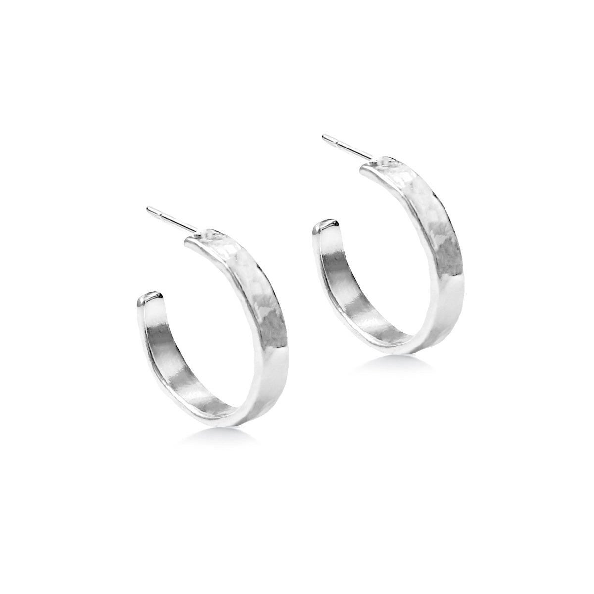 Silver Beaten Flat Hoop Earrings