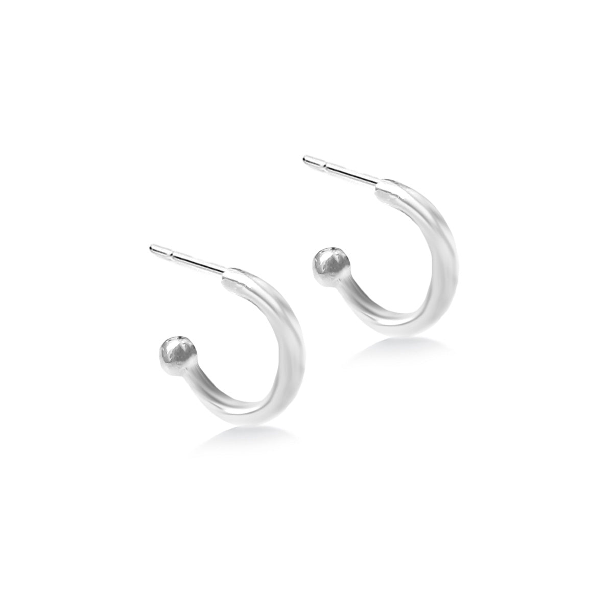 Silver Ball End Open Hoop Earrings