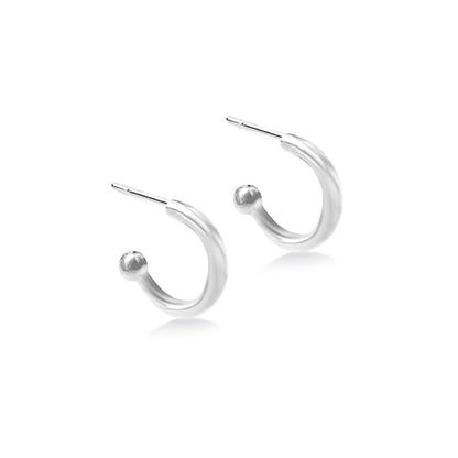 Silver Ball End Open Hoop Earrings