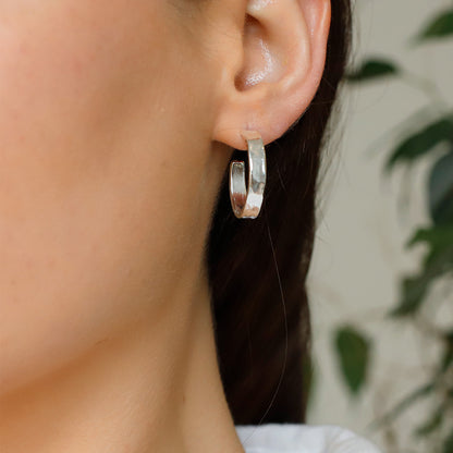 Silver Beaten Flat Hoop Earrings