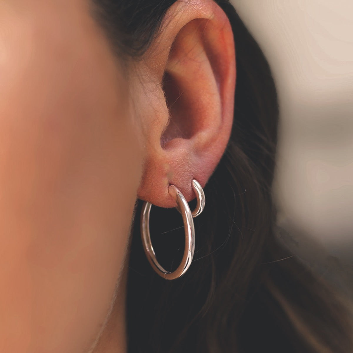 Classic Sterling Silver Huggie Hoop Earrings - 25mm