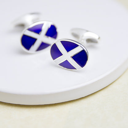 Silver Scottish Saltire Flag Cufflinks Vitreous Enamel