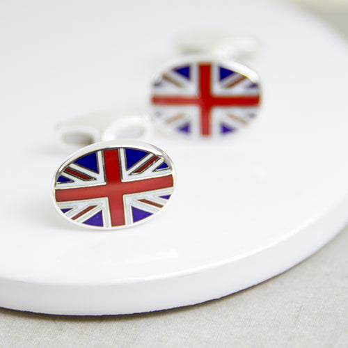 Silver Union Jack Cufflinks Vitreous Enamel