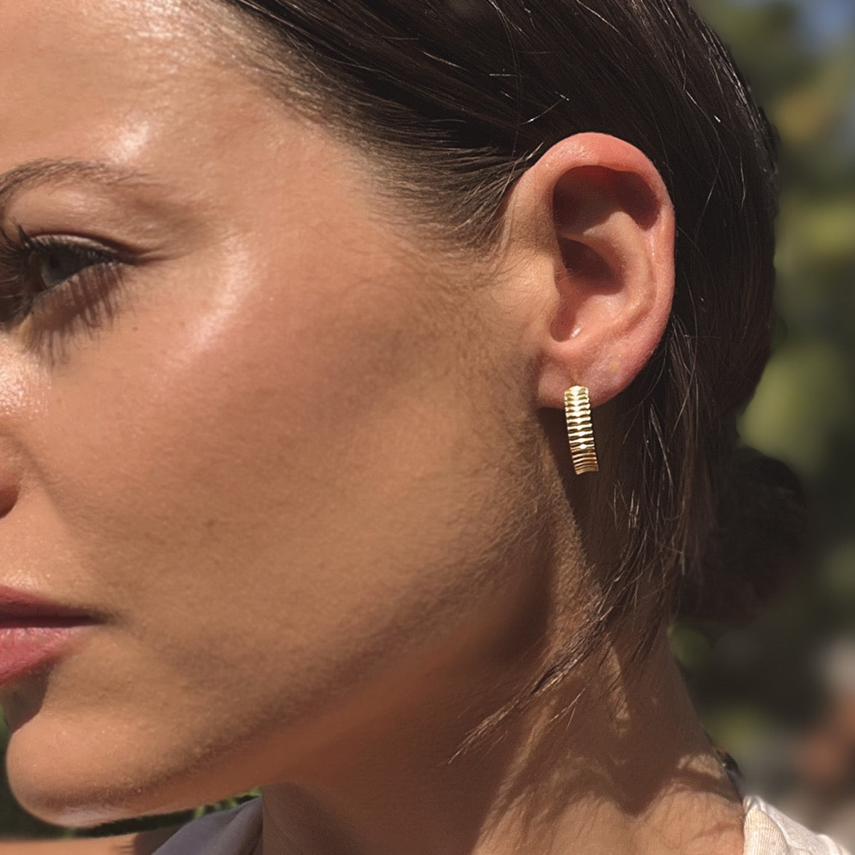 18ct Gold Plated Ridged Half Hoop Earrings - hersey-and-son