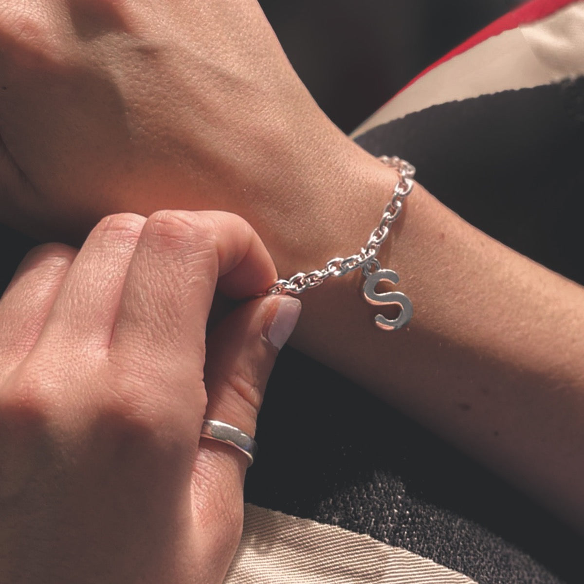 Silver initial chain bracelet 